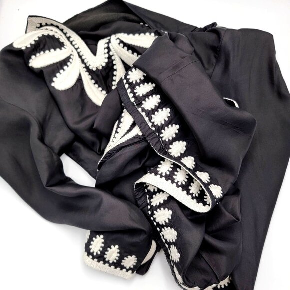 Silk Black & White Embroidered Tunic Dress With 3/4 Sleeves Size XL - Picture 11 of 13